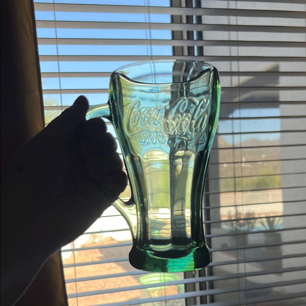Set of 2 Vintage Coca-Cola Green Glass Mugs
